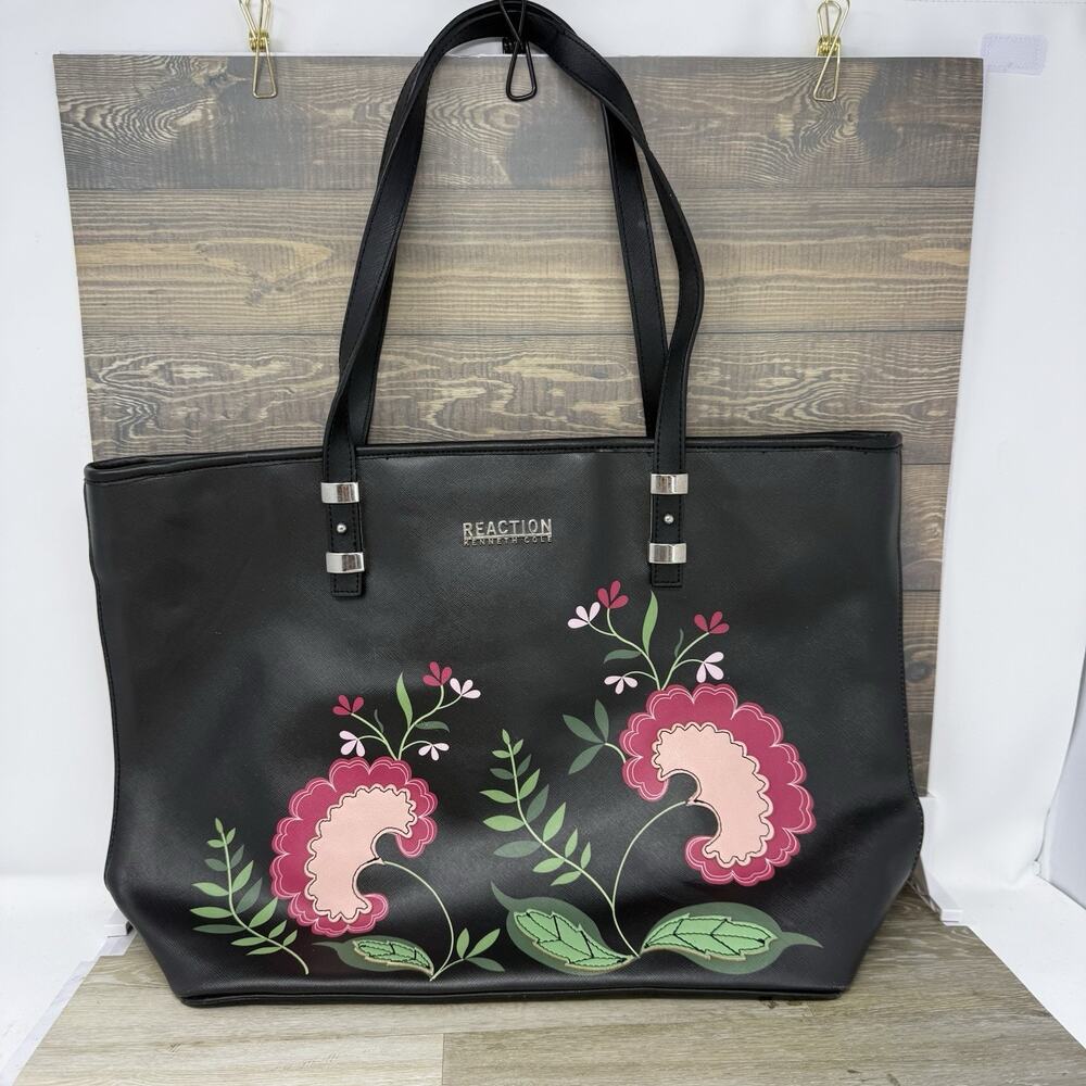 Kenneth Cole Reaction Black Floral Purse Tote Shoulder Bag